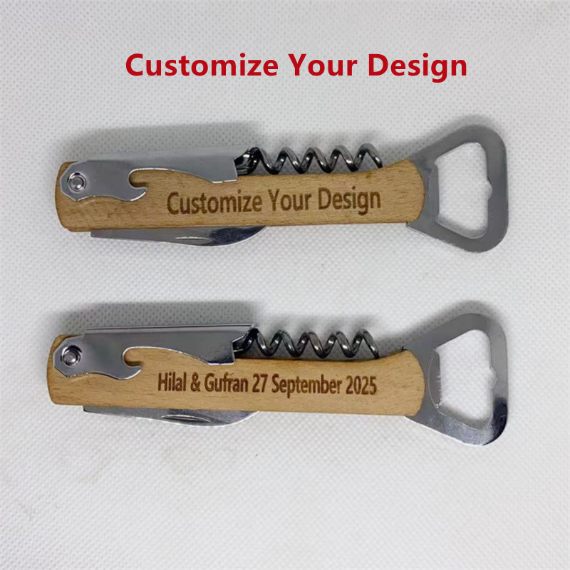 Wine Beer Name - Customizable named wooden-handled wine opener, beer