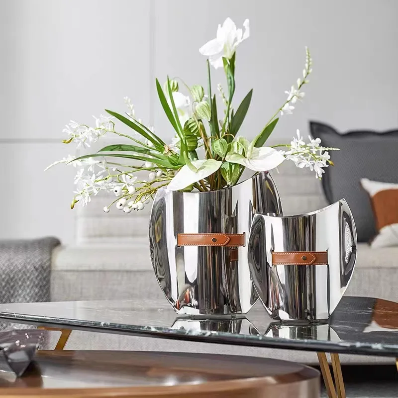 Ice Bucket Silver - Curved Stainless Steel Vase, Home Decoration,